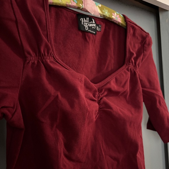 Hell Bunny Philippa Top Maroon Burgundy Pinup - Picture 3 of 5